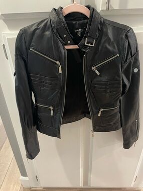 Bebe Women's Black Leather Moto Jacket, size XS